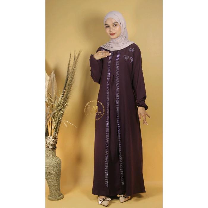 Baju Gamis Abaya Garis Tengah Dua Bahan Sabrina Anti Uv All Size Pakaian Muslim Wanita Aplikasi