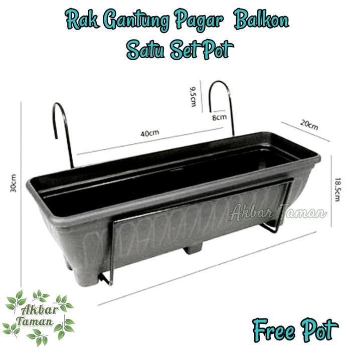 SATU SET POT GANTUNGAN POT BUNGA BESI PAGAR BALKON FREE POT