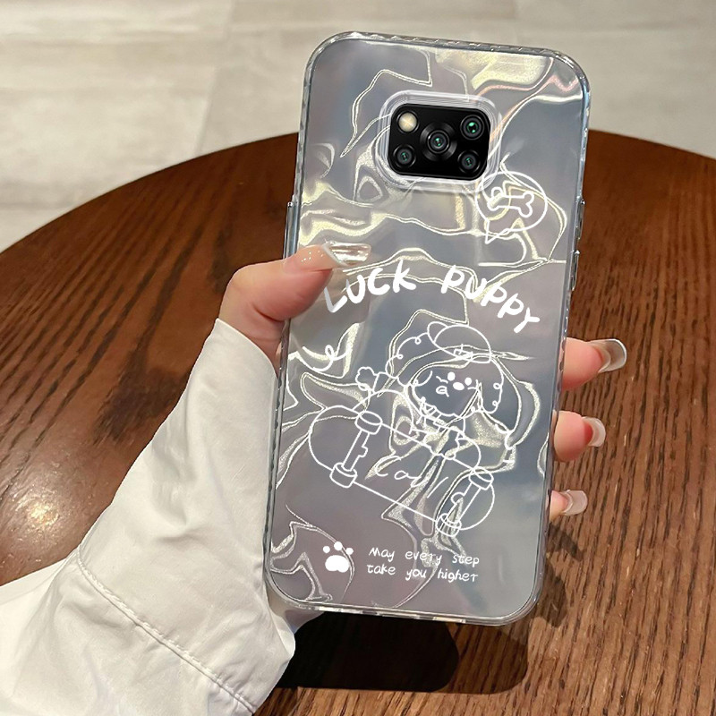 Casing Hp Untuk Xiaomi Poco X3 X3 Pro X3 NFC Case Kucing kecil bermain skateboard Laser Dazzle Wave 