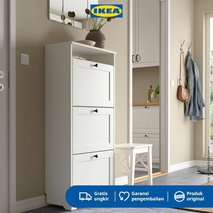 Ikea Brusali Kabinet Sepatu Dengan 3 Kompartemen Putih 61X30X130Cm Furniture