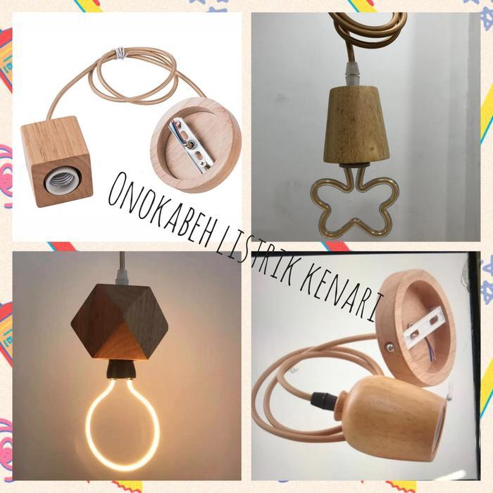 Fitting lampu gantung kayu E27 minimalis fitting lampu cafe estetik