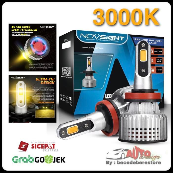 NOVSIGHT LAMPU LED MOBIL KUNING 3000K H1 H3 H8 H11 H16 HB3 HB4