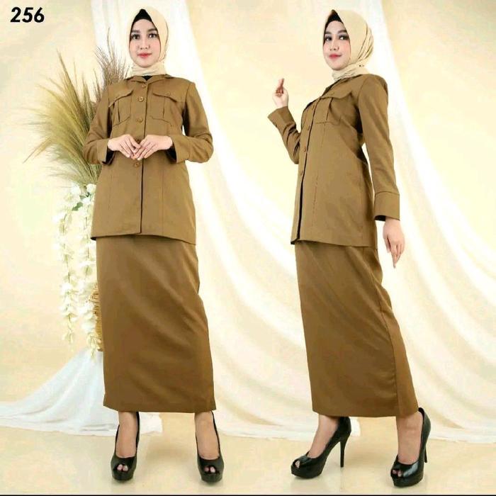 Seragam PDH Kheki Tua Wanita Rok Span , Baju Dinas PNS , ASN,Guru ,PDH Kheki Tua Wanita , Seragam