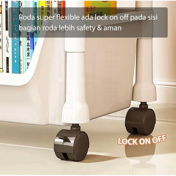 HM Loyal Bosque Loyal Bosque Rak Troli Serbaguna 3-5 Tingkat Tempat Buku Anak Portable Roda 360