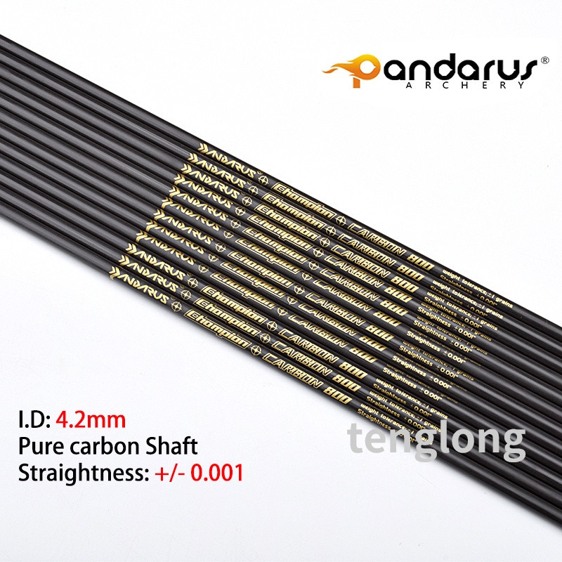 PANDARUS 12pcs ID 4.2mm Straightness +/- .001 Pure carbon Arrow Shaft 30in SP 350-1500