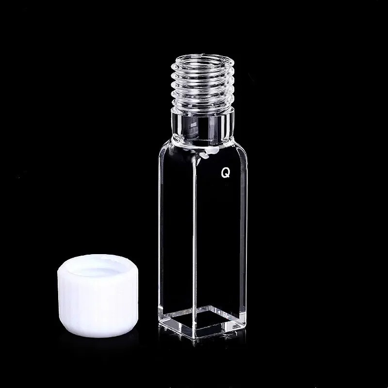 New Quartz Cuvette Fluorescence Sealable Cells 10*10mm Thread GL 14 Screw Cap (Closed) and Silicone 