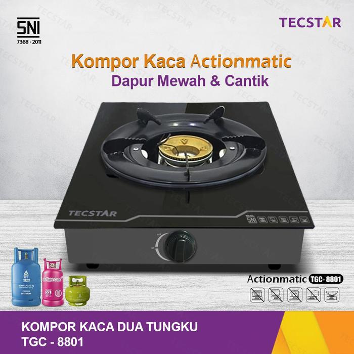 Tecstar Kompor Gas Tgc-8801 Satu Tungku Kaca Tempered Actionmatic Dapur Mewah & Cantik Sni Burner