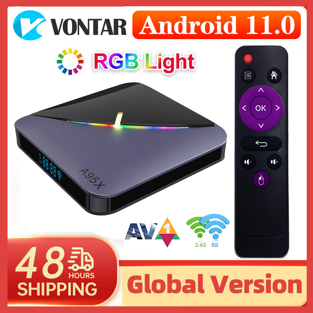 A95X F3 Air II RGB Kotak TV Pintar Android 11 Amlogic S905Y4 4GB 64GB Mendukung Wifi Ganda 4K 60fps 
