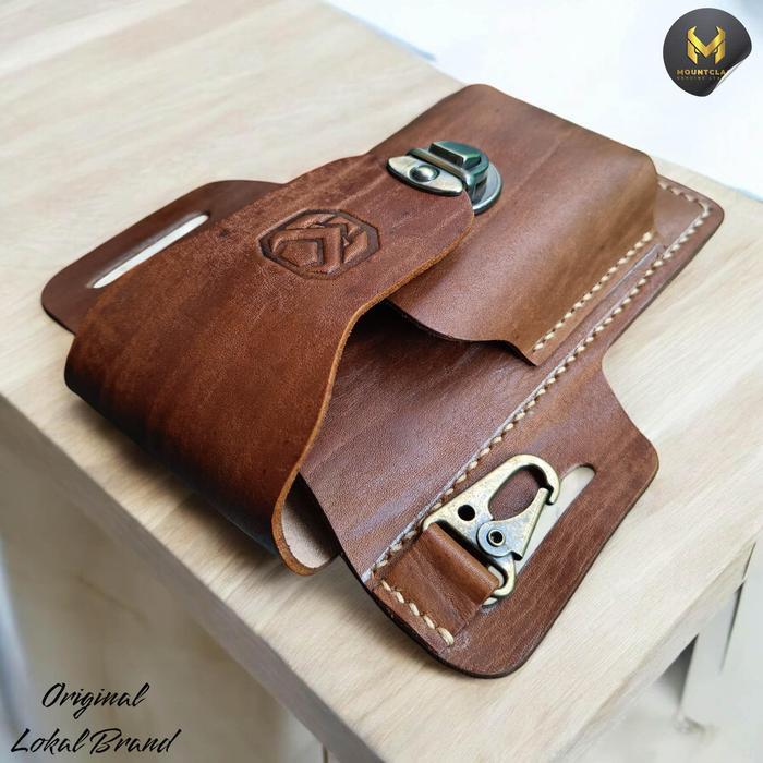 Dompet Sarung Hp Tas Pinggang Pria Kulit Asli Merk Mountclass Leather Branded Original Premium Hitam