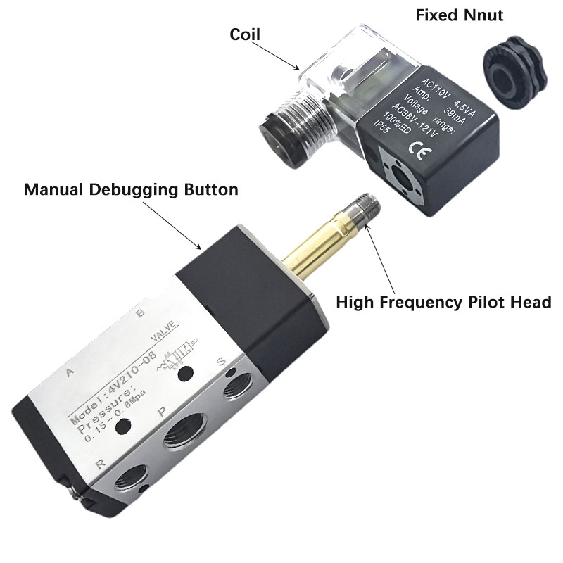 4V Series Pneumatic Valve 5/2 5/3 Air Electromagnetic Ac220V Dc24V Dc12V Solenoid Valves Controller