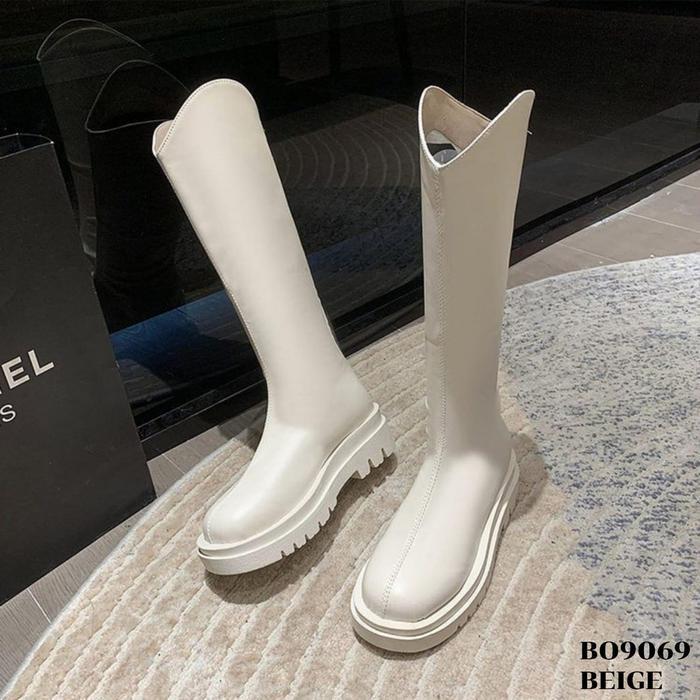 Donatello - Sepatu Long Boots Black Shoes Flat Korea Bo9069