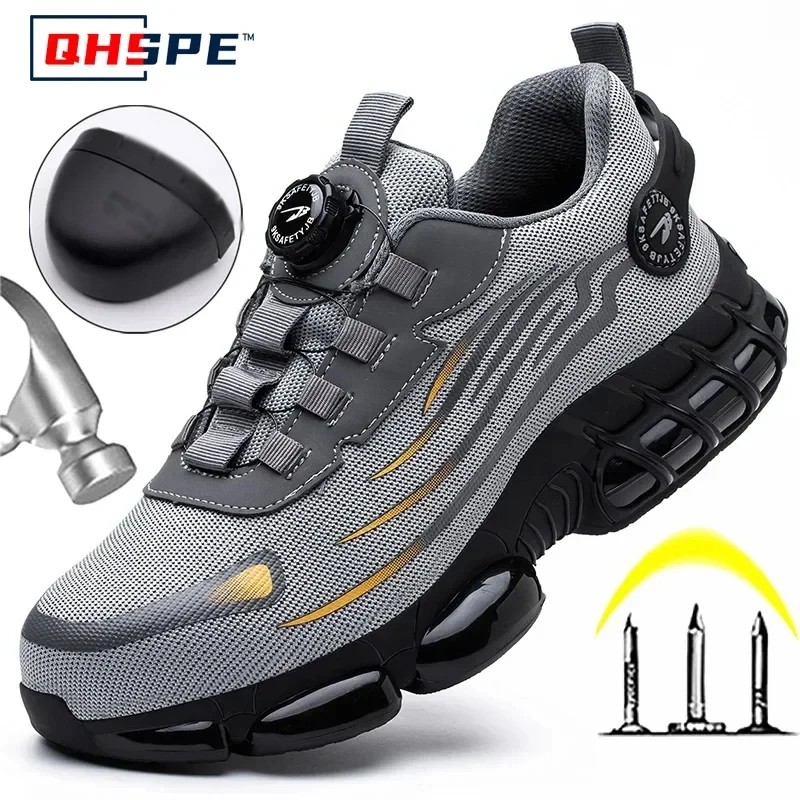 Rotating Button New Safety Shoes Men Anti-smash Anti-puncture Work Shoes Fashion Men Sport Shoes