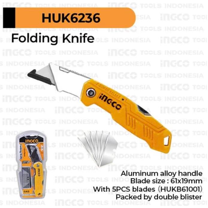 Folding Knife (Mata 61x19mm) INGCO HUK6236 - Pisau Saku Lipat Outdoor Handle Aluminium