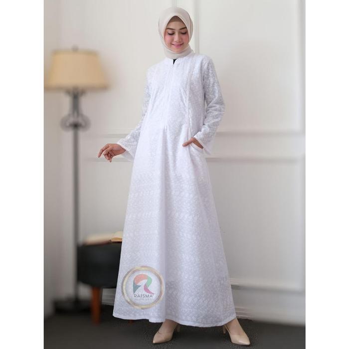 Raisma - Princess Baju Gamis Putih Wanita Katun Baju Lebaran Umroh Haji Busana Muslim Wanita