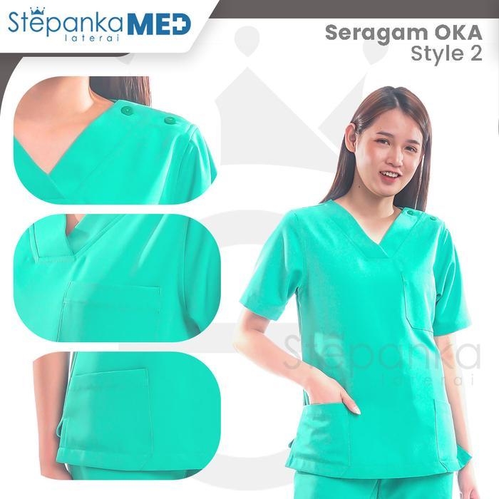 Baju OKA Kancing Bahu - Baju OKA Celana Joger - OKA V Neck - Baju Jaga Perawat - Seragam Suster -