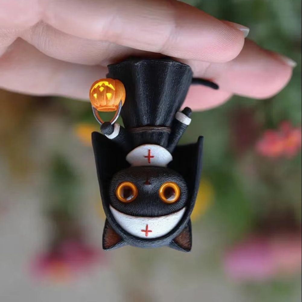 Halloween Nun Cat Statue Black Cat Figurine With Pumpkin Bucket Gothic Witchy Decor Fantasy