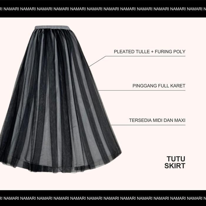 Namari - Tutu Skirt - Rok Midi 7/8 Panjang Wanita Hijab Cewek Hitam Dewasa Maxi Tile Casual Populer