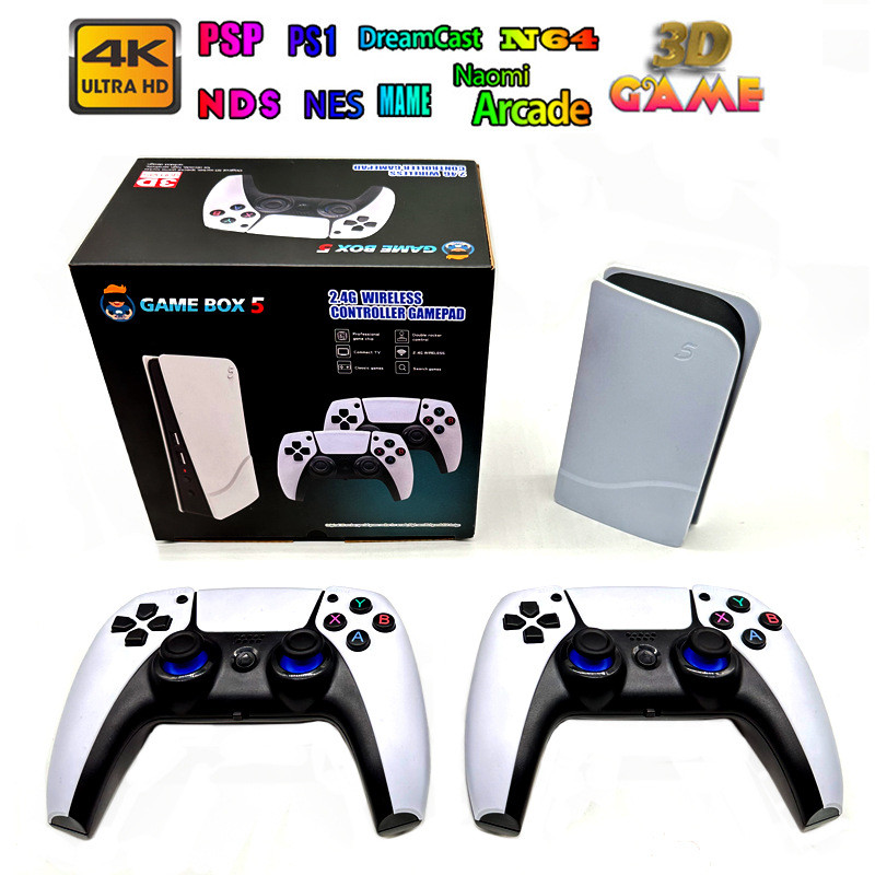 P5 Plus Video Game Console 64GB/128GB 40000 Free Games HD TV Game Box 5 Two Gamepads For PS1/PPSPP/M