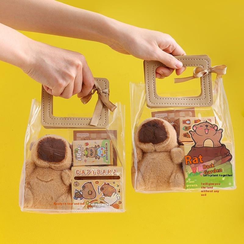 1Set Kawaii Pen Stickers Notebook Plush Pendants Capybara Stationery Set Handbag Stationery Set
