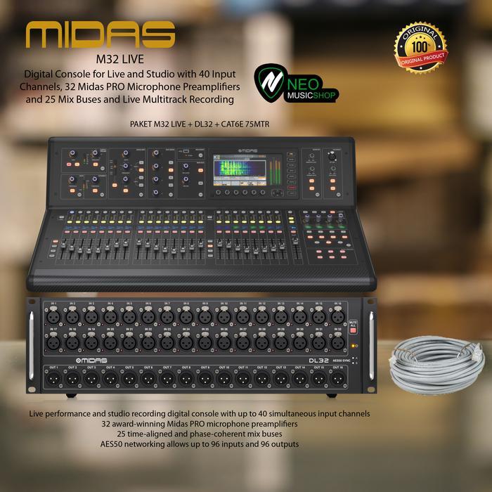 Paket Mixer Midas M32 + DL32 + Kabel 75m