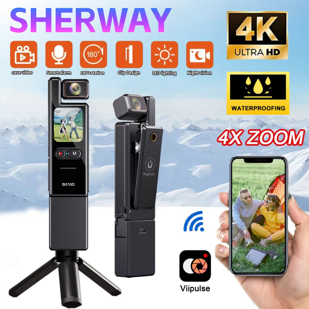 4K Pocket Action Camera Touchscreen Zoom Bodycam with EIS Waterproof Cam Vlogging Recording 180