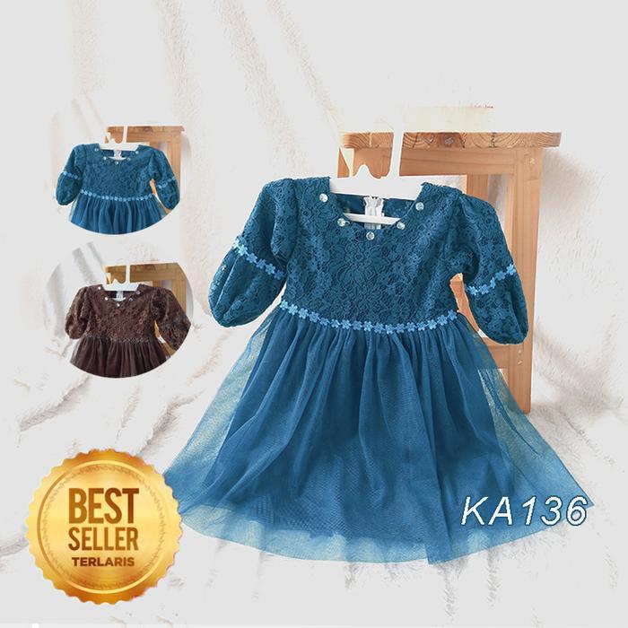 Gaun Anak Lebaran 2026 Emerald Blue Dress Brokat Anak Perempuan 3 4 Tahun Mewah Elegan Baju Muslim