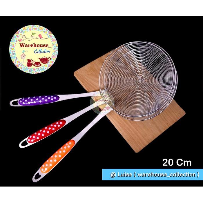 Ready Stok - Serok Parabola Polkadot Stainless Tebal / Serok Penggorengan Stainles Tebal 18Cm /