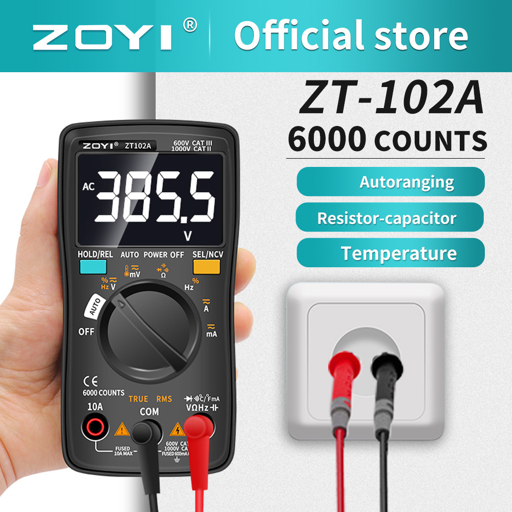 ZOYI ZT102/102A Digital Multimeter 6000 Counts Electrical Meter Transistor Tester Auto Rang AC/DC