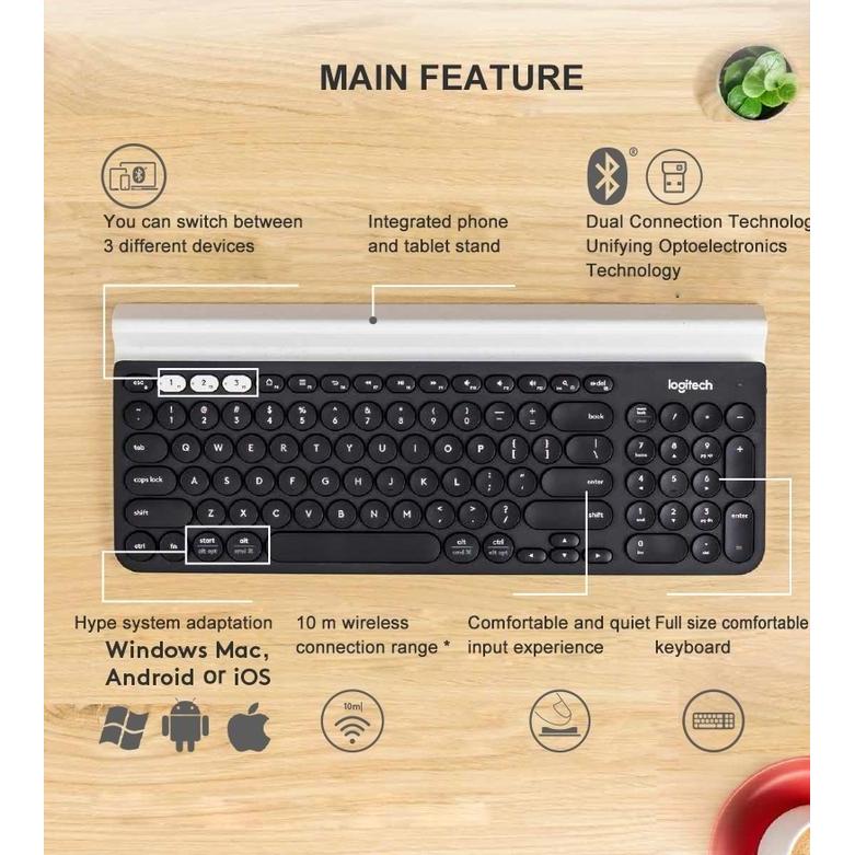 Keyboard Original Logitech K780 Wireless Bluetooth Dual Mode Switch