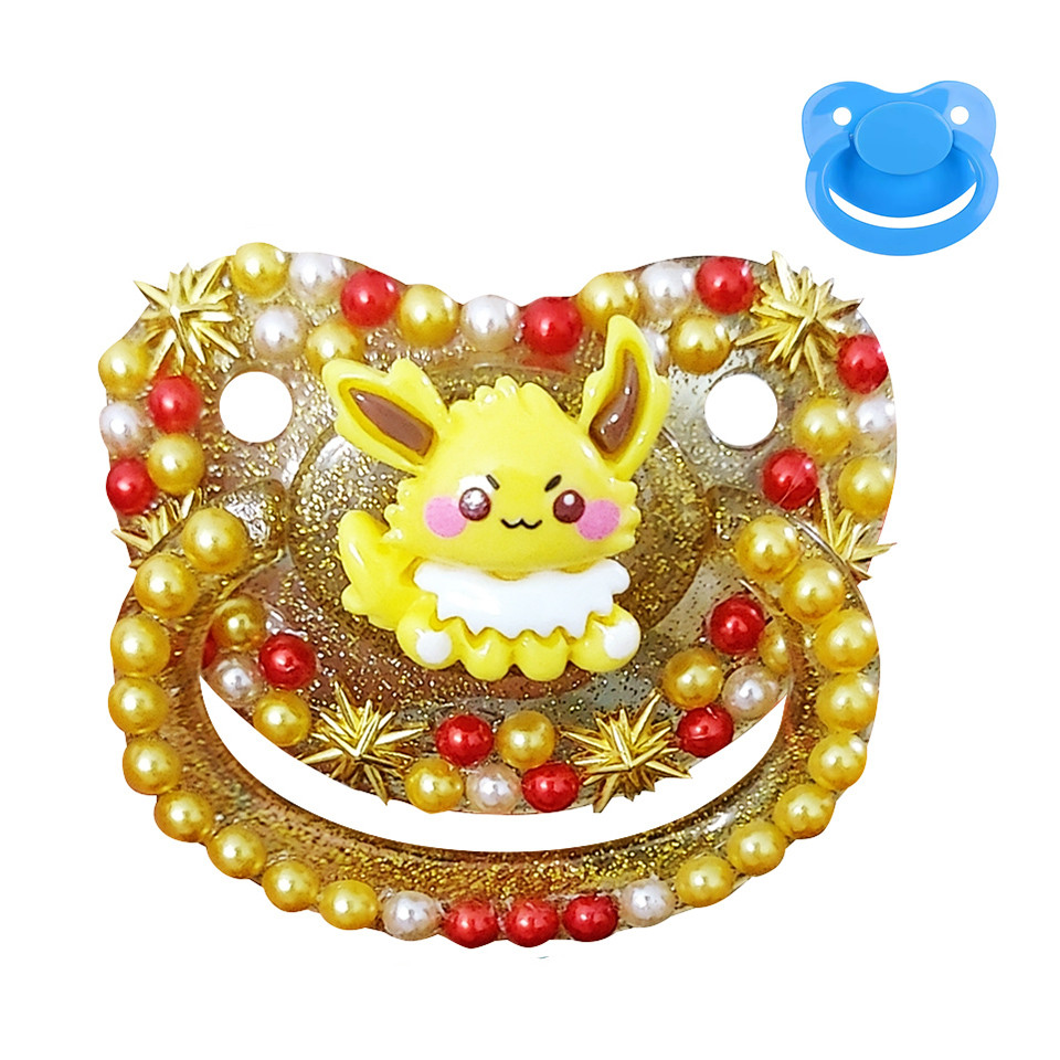 100% Handmake Cute Yellow Dog Pattern Baby Pacifier Silicone Size Pacifier Abdl Daddy Girl