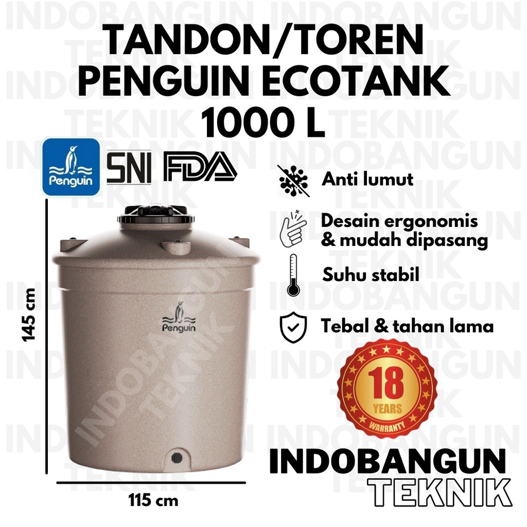 Toren Air Tangki Air Tandon Air Penguin Eco Tank TU100 (1000 Liter) Anti Lumut Murah Bergaransi