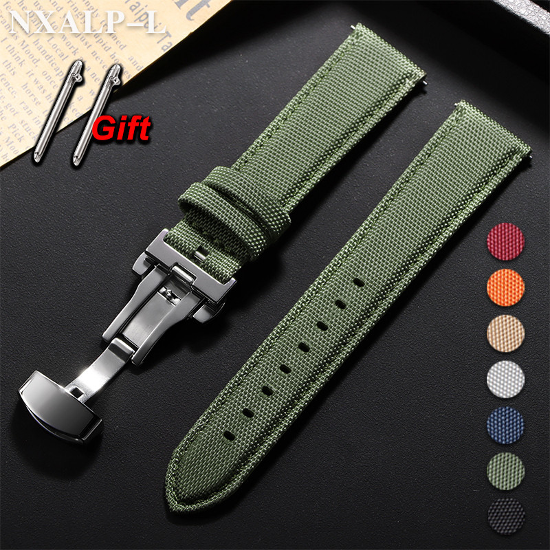 20Mm 22Mm Sailcloth Strap Butterfly Buckle Leather Wristband For Omega For Seiko Watch Men Women