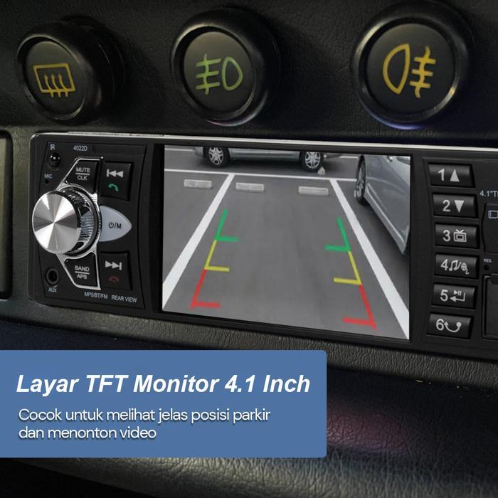 SINGLE DIN TAPE MOBIL AUDIO BLUETOOTH MP5 PARKIR MONITOR PLUG ISO 4.1 INCH SINGLE DIN MOBIL TAPE