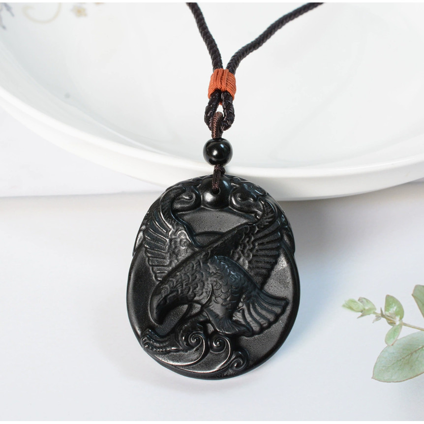 Obsidian Eagle Pendant Raptor Crystal Ruyi Necklace Eagle shaped Necklace Pendant Wholesale