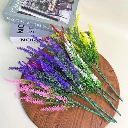 Bunga Lavender Ungu Polos Plastik Hias Pot Bunga Artificial Daun Rambat Dekorasi Monstera Import