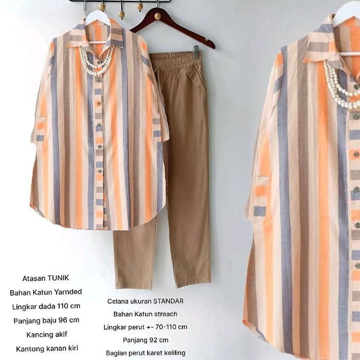 FLAFLO SETELAN WANITA Tunik jumbo LD 120 Motif kotak kotak salur baju atasan kekinian bahan Katun