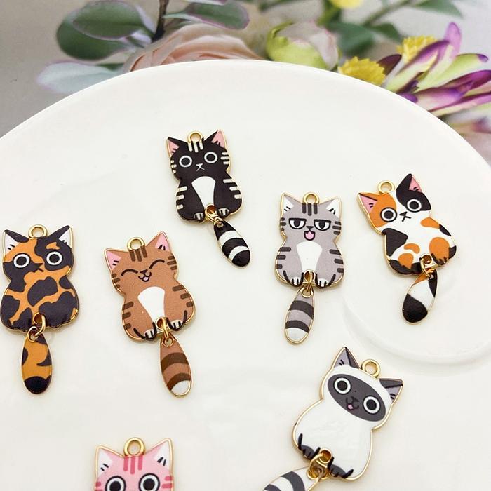 3Pcs Aksesoris Perhiasan Diy Charm Enamel Epoxy DIY Liontin Cat with Tail Kerajinan