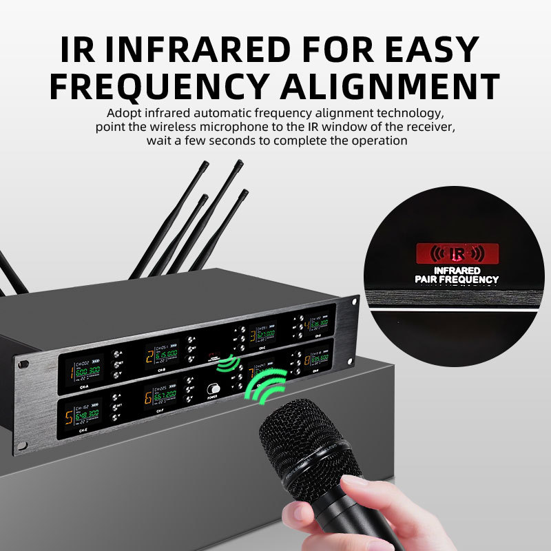 Professional wireless microphone UHF 8-channel handheld collar clip, conference microphone karaoke,