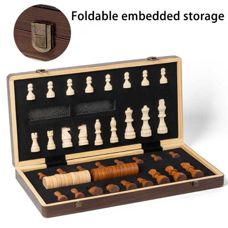 Luxury 4 Queens Wooden Chess Game, 39x39cm Wooden Chessboard, 34 Chess Pieces and 24 Checkers, 2 in