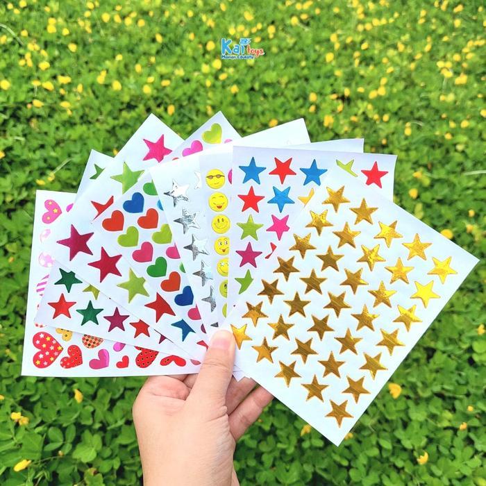Stiker Bintang 1 PACK (10lembar) Sticker Gold Silver Warna Love Emoji