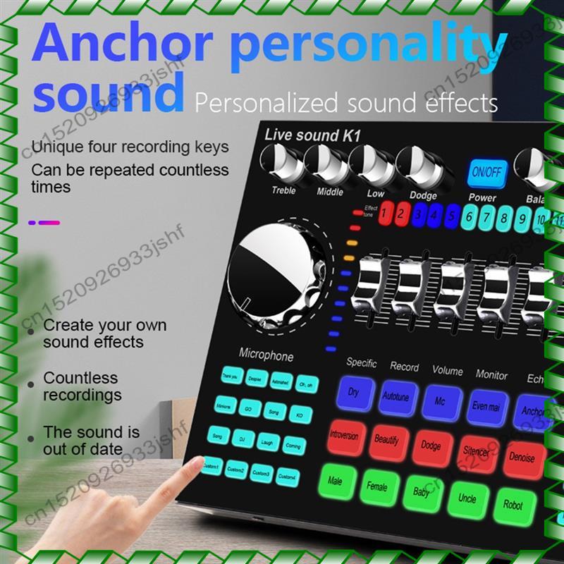 -BOFF K1 Live Sound Card Portable Bluetooth Sound Card Profession Adjustable Volume Audio For Music