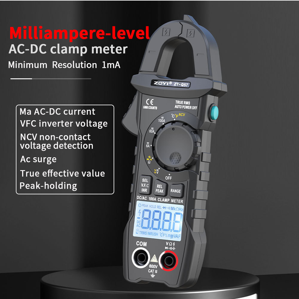 ZOYI ZT-QS7 DC/AC Current and Voltage Clamp Meter with VFC, 6000 Counts, 100A Low Current 10mA Low