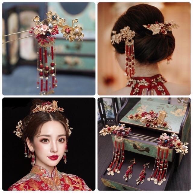 Set Sizhuka tusuk konde sangjit lamaran cina oriental / anting sirkam