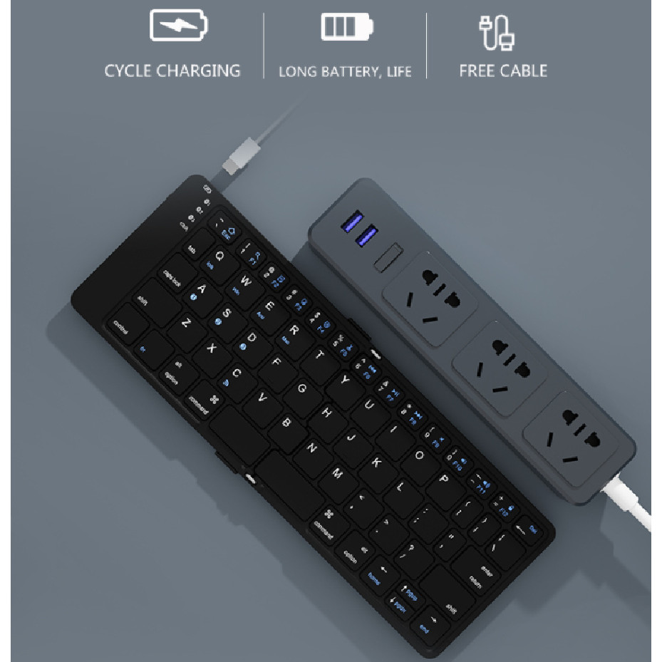 BOW FOLDABLE BLUETOOTH KEYBOARD RECHARGEABLE WIRELESS KEYBOARD FOLDING 2.4G KEYBOARD FOR IPHONE IPAD