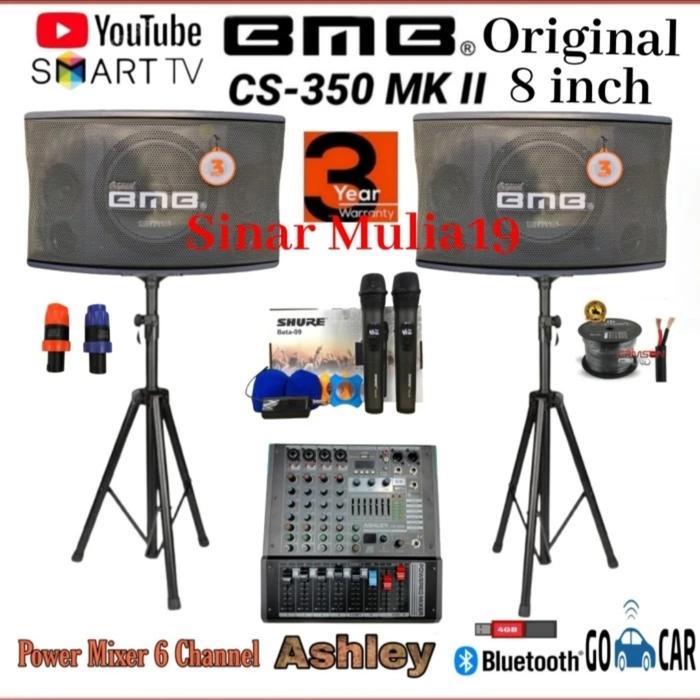 Paket Sound System Speaker BMB ORIGINAL Power Mixer ASHLEY CR6000 +Mic - PAKET A