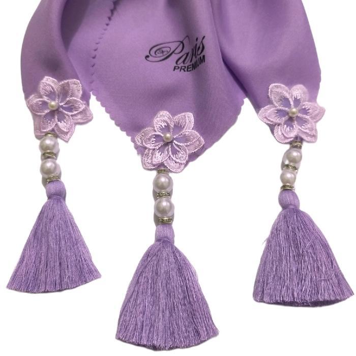 Jilbab Segiempat Paris Premium Tassel Bunga Manik Manik Segi Empat Lembut Muslim Square