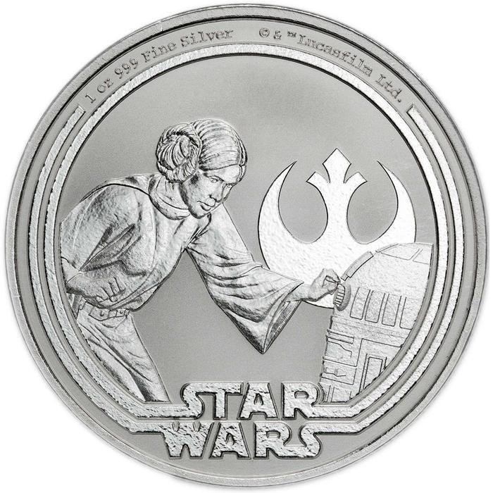 The Star Wars Series Collection - Princess Leia and R2-D2 - Fine Silver 1 oz - Perak Koleksi untuk