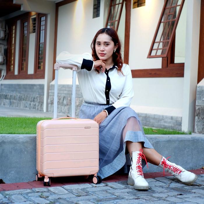 Koper HONGU 9001 16 Inch Cabin Suitcase Bahan Polypropylene ada Port Charger & Lock Kunci - Koper