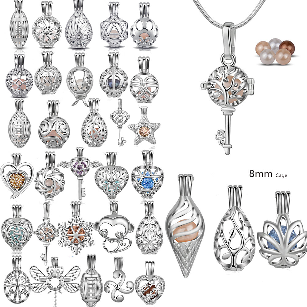 EUDORA Pearl Cage Silver Color Locket Perfume Aromatherapy Essential Oil Diffuser Necklace 8mm