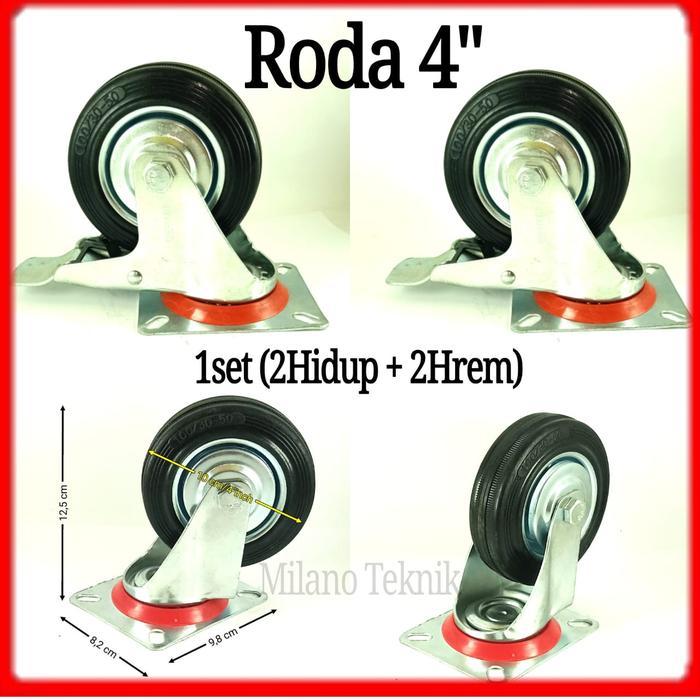 Roda Troli 4 Inchi 1Set2Hidup Rem+2Hidup Roda Karetetalasegerobaktrolley 4Inchi Terbaru 